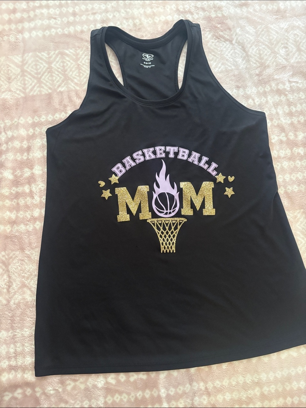 Danskin Black Tank Top with Gold Glitter & Purple Graphic